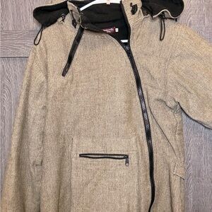 Tan Hooded Jacket with Black Accents